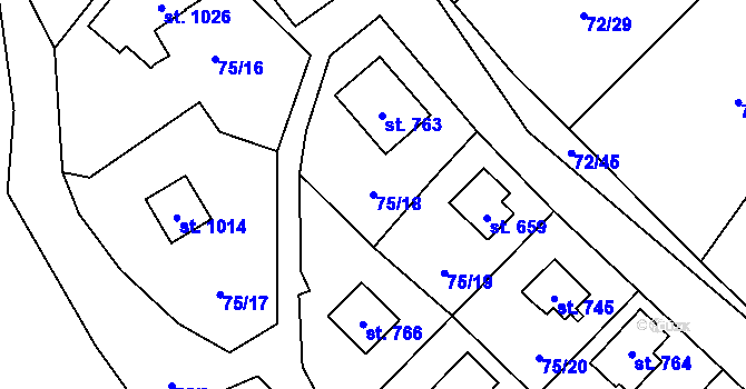 Parcela st. 75/18 v KÚ Senohraby, Katastrální mapa