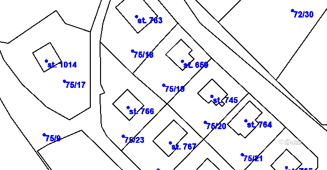 Parcela st. 75/19 v KÚ Senohraby, Katastrální mapa