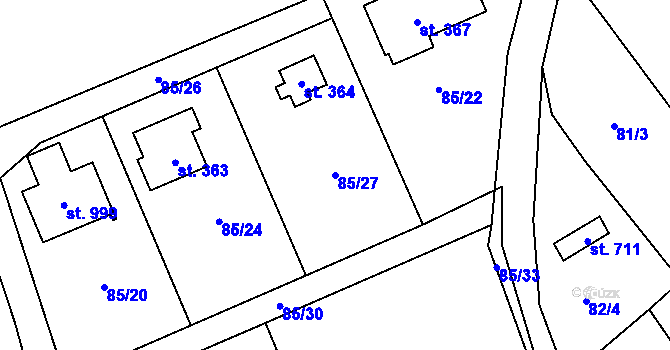 Parcela st. 85/27 v KÚ Senohraby, Katastrální mapa