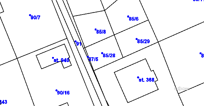 Parcela st. 85/28 v KÚ Senohraby, Katastrální mapa