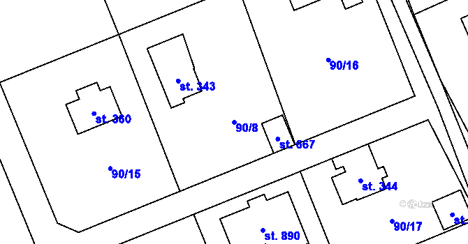 Parcela st. 90/8 v KÚ Senohraby, Katastrální mapa