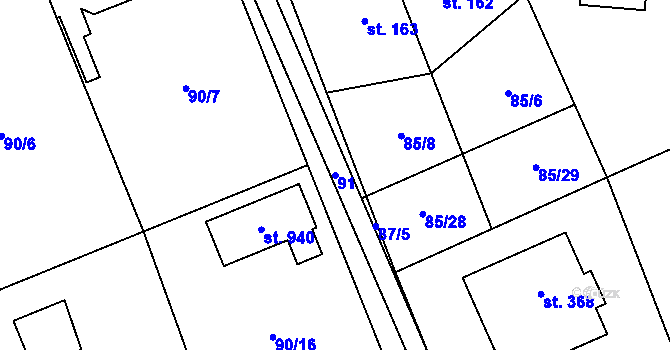 Parcela st. 91 v KÚ Senohraby, Katastrální mapa