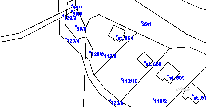 Parcela st. 112/9 v KÚ Senohraby, Katastrální mapa