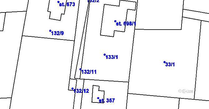 Parcela st. 133/1 v KÚ Senohraby, Katastrální mapa