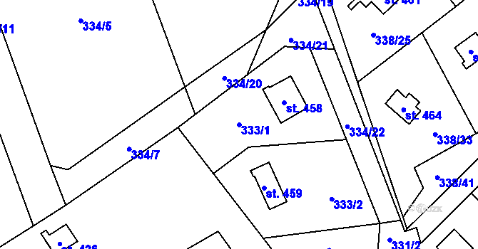 Parcela st. 333/1 v KÚ Senohraby, Katastrální mapa