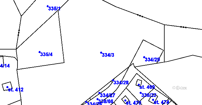 Parcela st. 334/3 v KÚ Senohraby, Katastrální mapa
