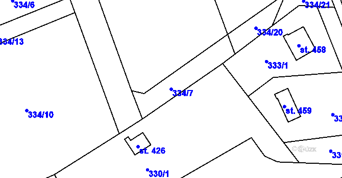 Parcela st. 334/7 v KÚ Senohraby, Katastrální mapa