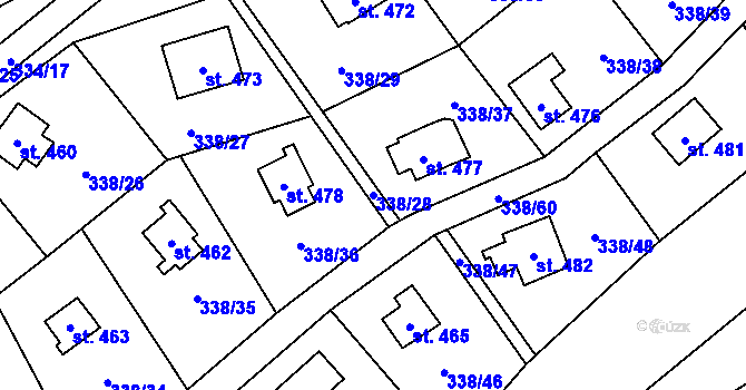 Parcela st. 338/28 v KÚ Senohraby, Katastrální mapa