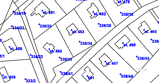 Parcela st. 338/34 v KÚ Senohraby, Katastrální mapa