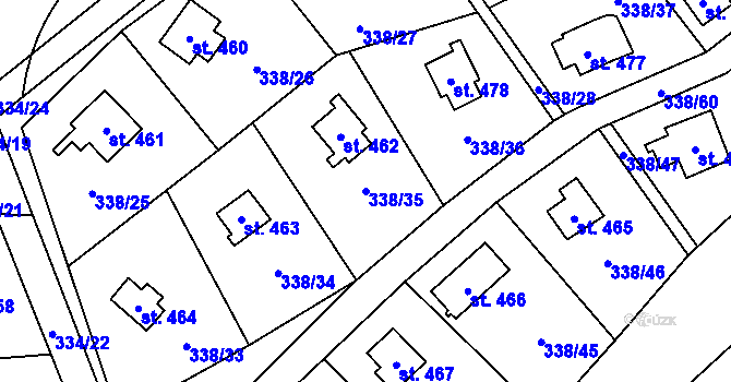 Parcela st. 338/35 v KÚ Senohraby, Katastrální mapa