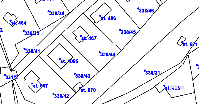 Parcela st. 338/44 v KÚ Senohraby, Katastrální mapa