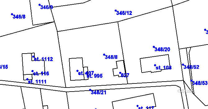 Parcela st. 348/8 v KÚ Senohraby, Katastrální mapa