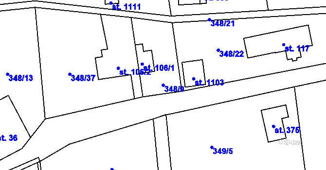 Parcela st. 348/9 v KÚ Senohraby, Katastrální mapa