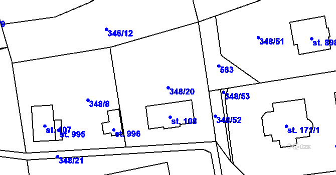 Parcela st. 348/20 v KÚ Senohraby, Katastrální mapa
