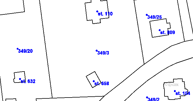 Parcela st. 349/3 v KÚ Senohraby, Katastrální mapa