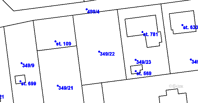 Parcela st. 349/22 v KÚ Senohraby, Katastrální mapa