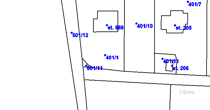 Parcela st. 401/1 v KÚ Senohraby, Katastrální mapa