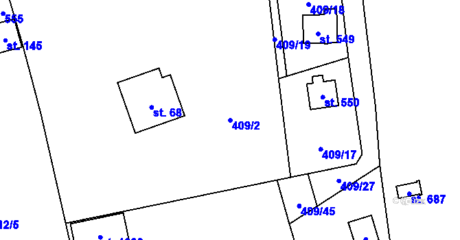 Parcela st. 409/2 v KÚ Senohraby, Katastrální mapa