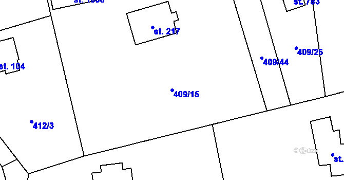 Parcela st. 409/15 v KÚ Senohraby, Katastrální mapa