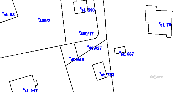 Parcela st. 409/27 v KÚ Senohraby, Katastrální mapa