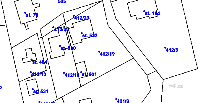 Parcela st. 412/19 v KÚ Senohraby, Katastrální mapa
