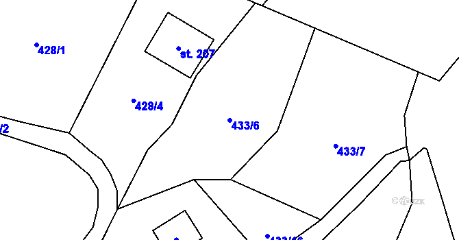 Parcela st. 433/6 v KÚ Senohraby, Katastrální mapa