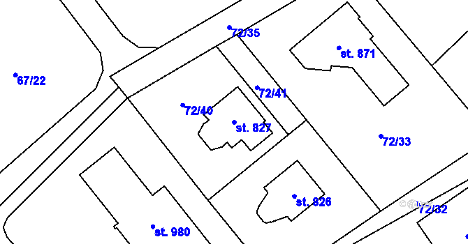 Parcela st. 827 v KÚ Senohraby, Katastrální mapa