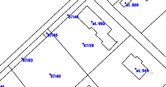 Parcela st. 67/28 v KÚ Senohraby, Katastrální mapa