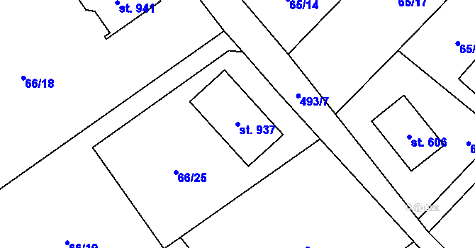 Parcela st. 937 v KÚ Senohraby, Katastrální mapa