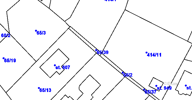 Parcela st. 65/39 v KÚ Senohraby, Katastrální mapa