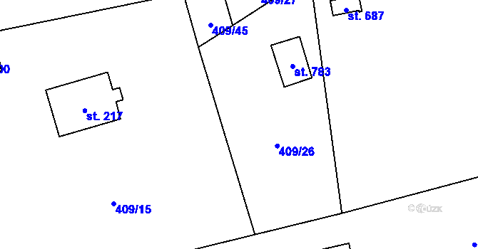 Parcela st. 409/44 v KÚ Senohraby, Katastrální mapa