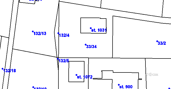 Parcela st. 33/34 v KÚ Senohraby, Katastrální mapa