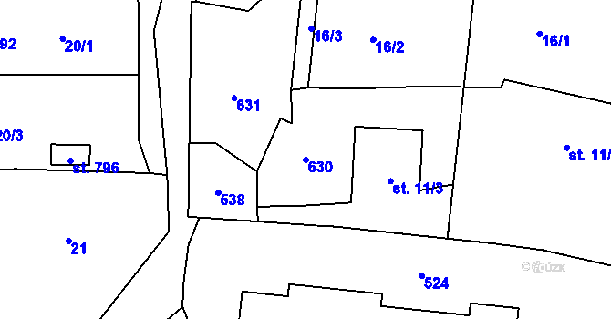 Parcela st. 630 v KÚ Senohraby, Katastrální mapa
