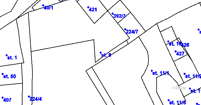 Parcela st. 8 v KÚ Nouzov u Senomat, Katastrální mapa