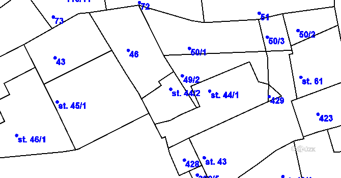 Parcela st. 44/2 v KÚ Nouzov u Senomat, Katastrální mapa