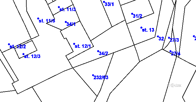 Parcela st. 34/2 v KÚ Nouzov u Senomat, Katastrální mapa