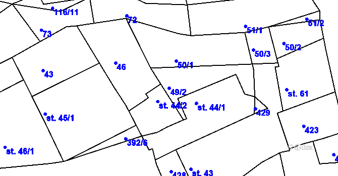 Parcela st. 49/2 v KÚ Nouzov u Senomat, Katastrální mapa