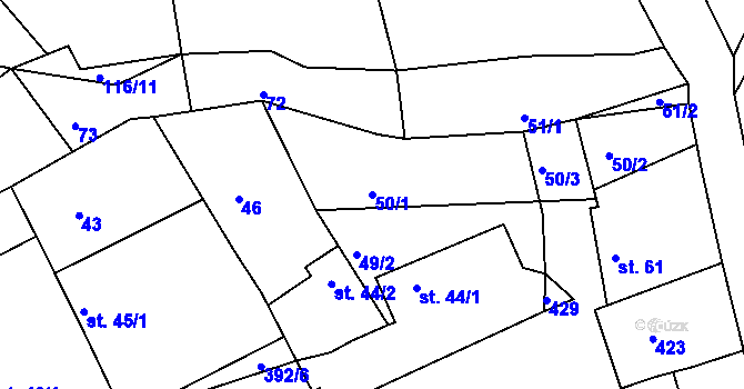 Parcela st. 50/1 v KÚ Nouzov u Senomat, Katastrální mapa