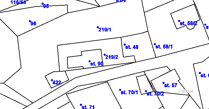 Parcela st. 219/2 v KÚ Nouzov u Senomat, Katastrální mapa