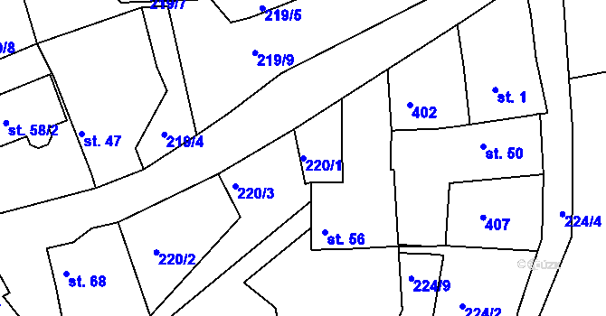 Parcela st. 220/1 v KÚ Nouzov u Senomat, Katastrální mapa