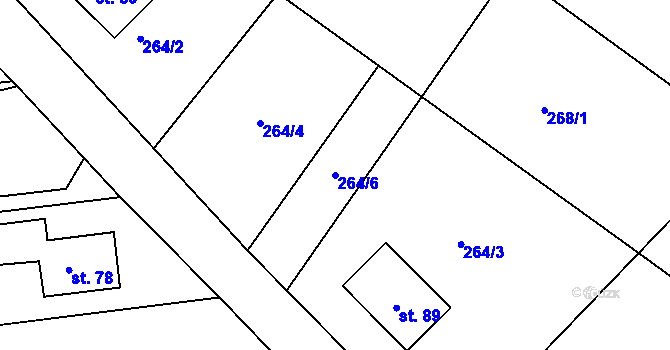Parcela st. 264/6 v KÚ Nouzov u Senomat, Katastrální mapa