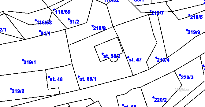 Parcela st. 58/2 v KÚ Nouzov u Senomat, Katastrální mapa
