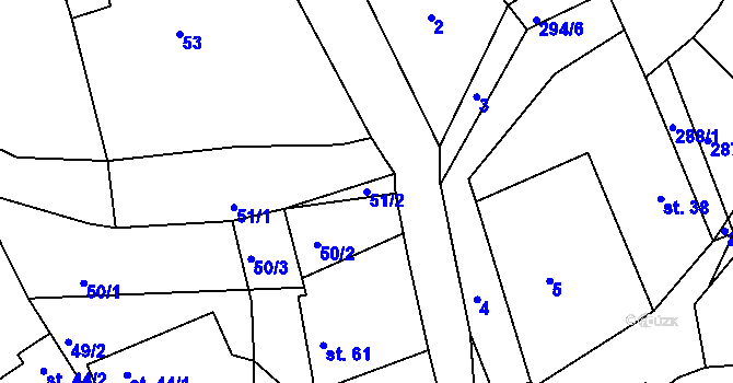 Parcela st. 51/2 v KÚ Nouzov u Senomat, Katastrální mapa