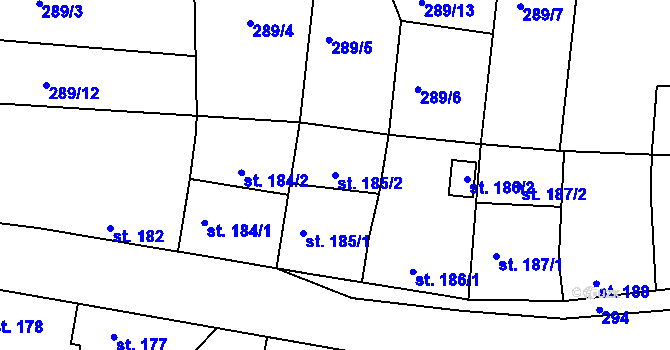 Parcela st. 185/2 v KÚ Senomaty, Katastrální mapa