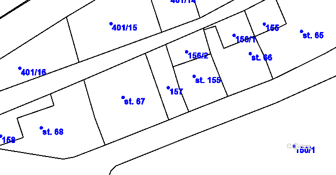 Parcela st. 157 v KÚ Senomaty, Katastrální mapa