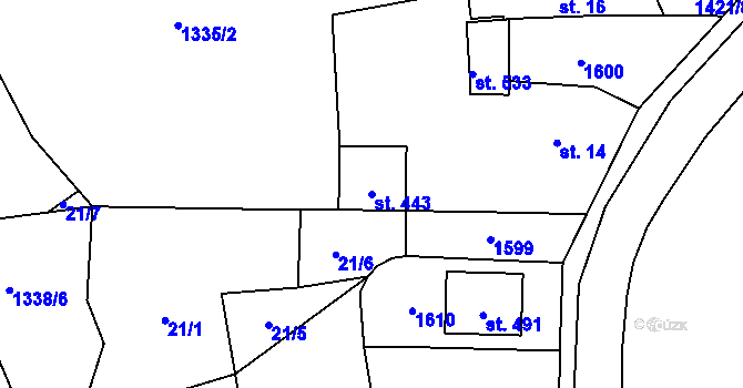 Parcela st. 443 v KÚ Senomaty, Katastrální mapa
