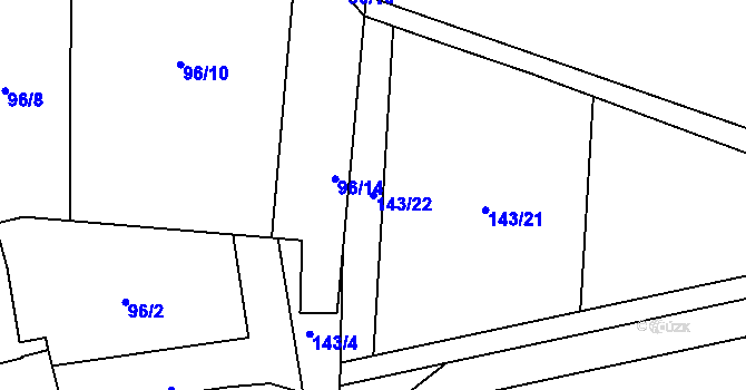 Parcela st. 143/22 v KÚ Senomaty, Katastrální mapa