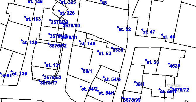 Parcela st. 53 v KÚ Senorady, Katastrální mapa