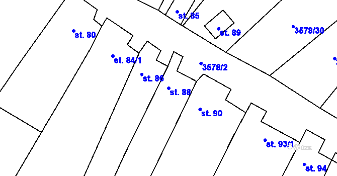 Parcela st. 88 v KÚ Senorady, Katastrální mapa