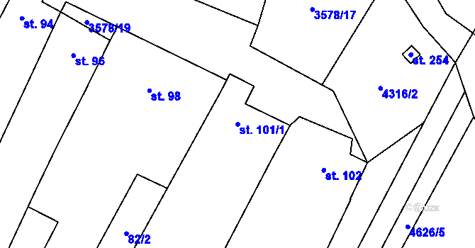 Parcela st. 101/1 v KÚ Senorady, Katastrální mapa